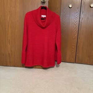 Calvin Klein Red Sparkly Ribbed Cowl Neck Sweater Size Medium
